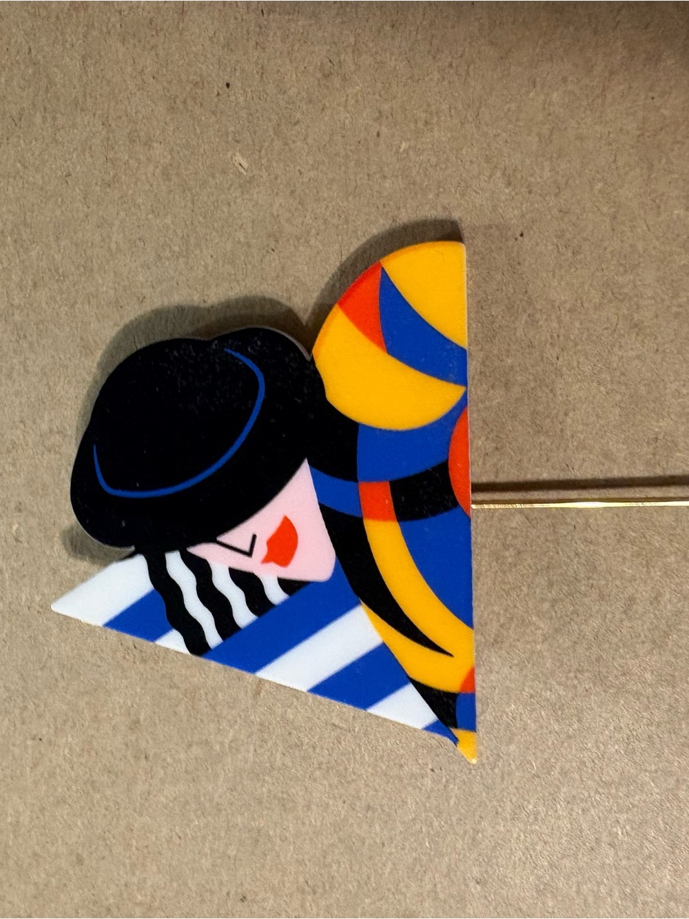 (2) Colorful Art Deco-Inspired Hat Brooch Pin - Yellow, Blue, Black & other 80s